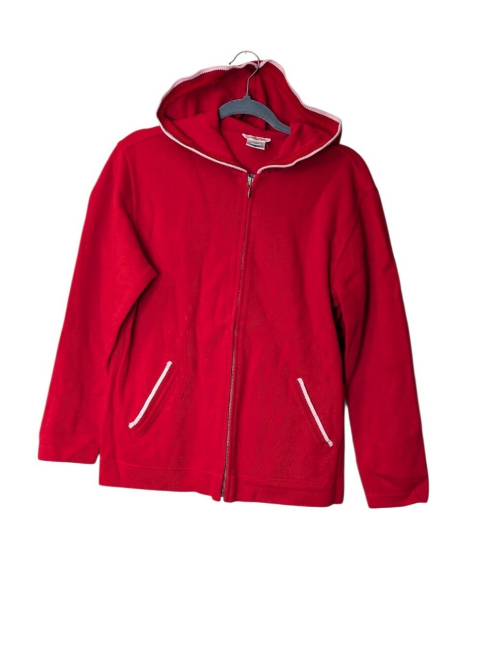 Vintage Talbots Red Full Zip Hoodie Jacket White Contrast Piping Medium Preppy